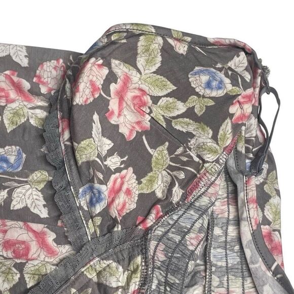 Candie's Gray Floral Print Lightly Padded Mesh Trim Chemise - Picture 3 of 6